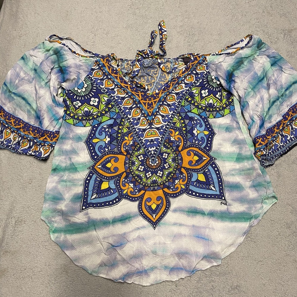Hale Bob Top Small Multicolor Boho Peasant Off The Shoulder Lightweight